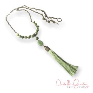 Green Pearl and Agate Tassel Necklace