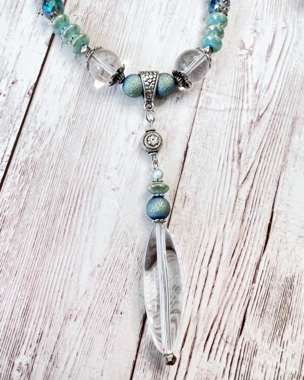 Seafoam Green, Clear Glass and Silver Tone Necklace and Earrings Set