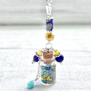 Purple and Yellow Flower Clay Potion Bottle Necklace