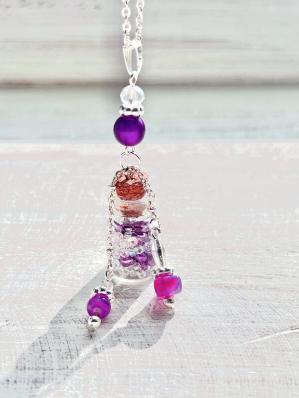 Hot Pink and Iridescent Clear Glass Potion Bottle Necklace