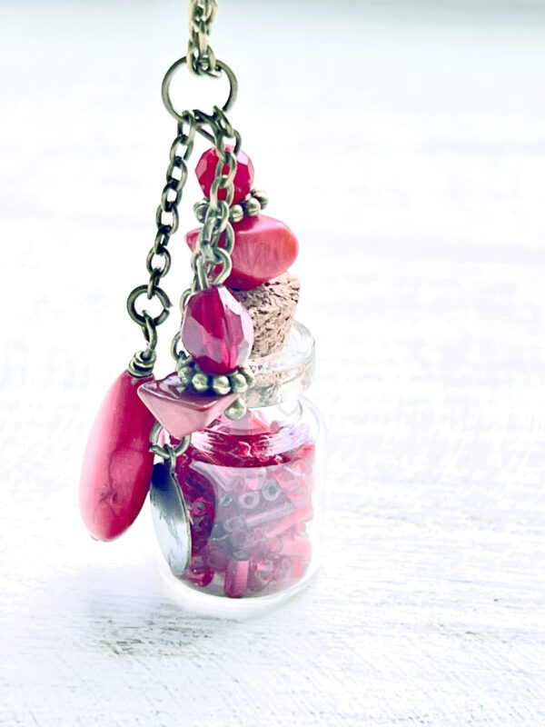 Red Bamboo and Glass Potion Bottle Necklace