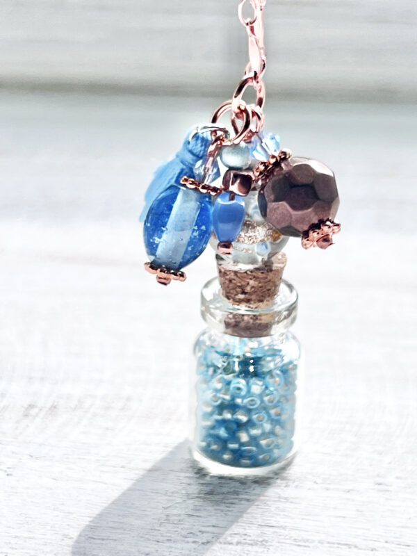 Light Blue and Bright Copper Potion Bottle Necklace