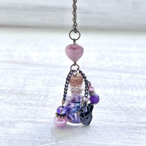 Bronze and Purple Crowned Heart Potion Bottle Necklace