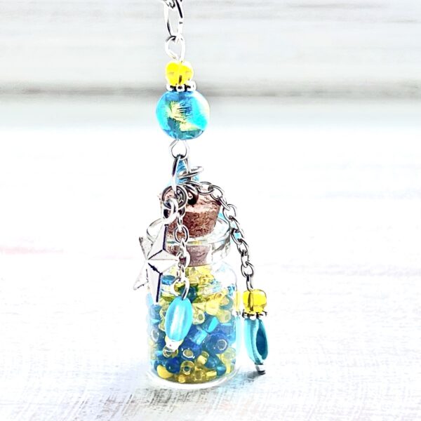 Teal and Yellow Star Potion Bottle Necklace