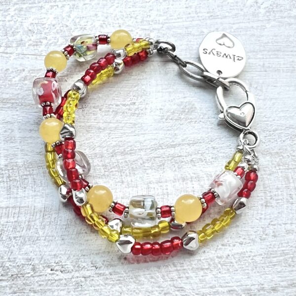 Red and Yellow Heart "Always" Triple Strand Bracelet & Earrings Set