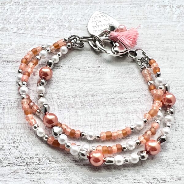 Peach and Pearl "You are Always in my Heart" Triple Strand Bracelet & Earrings Set