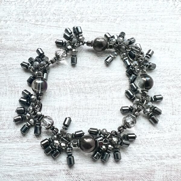 Gray Glass and Gunmetal Cluster Bracelet & Earrings Set
