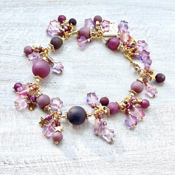 Purple Glass Star "Just Be You" Gold Tone Bracelet and Earrings Set