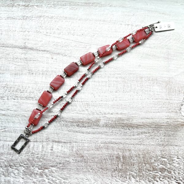Red Striped Rectangle "Me vs Me" Bracelet and Earrings Set