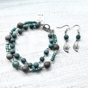 Frosted Green Glass "You vs You" Multi-Strand Bracelet and Earrings Set