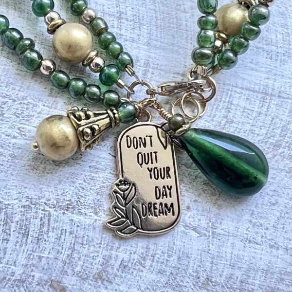Green and Gold Triple-Strand "Don't Quit Your Day Dream" Bracelet and Earring Set