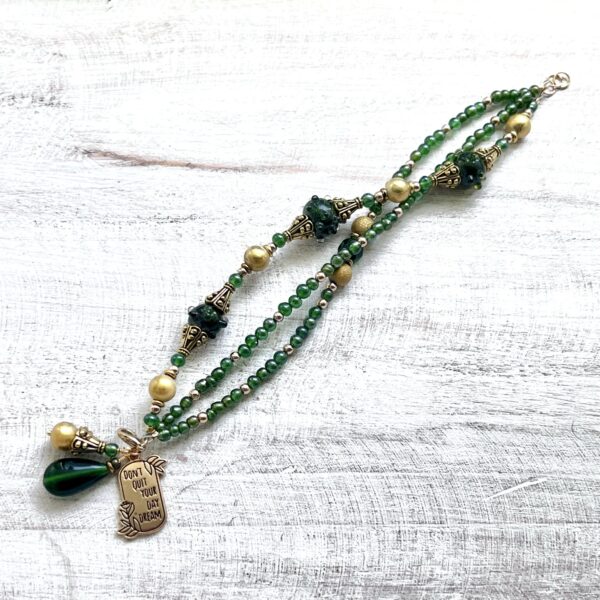 Green and Gold Triple-Strand "Don't Quit Your Day Dream" Bracelet and Earring Set