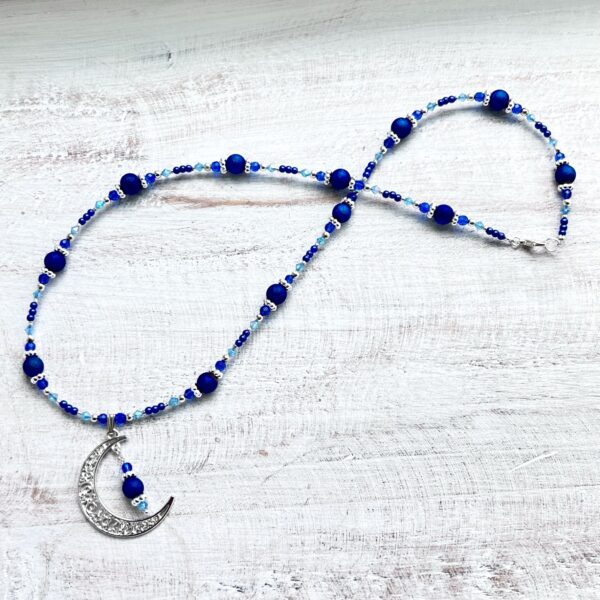 Royal Blue and Teal Bright Silver Moon Necklace and earrings