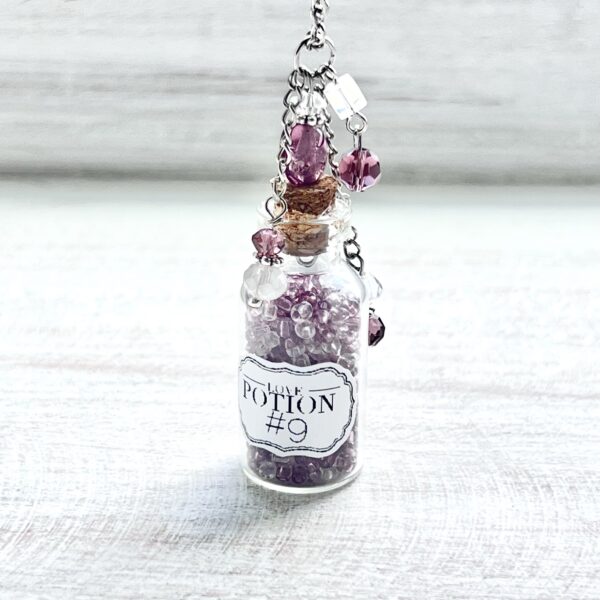 Lavender and Clear "Love Potion #9" Potion Bottle Chain Necklace