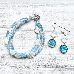 Teal and Moonstone Multi-Strand Bracelet and Earrings