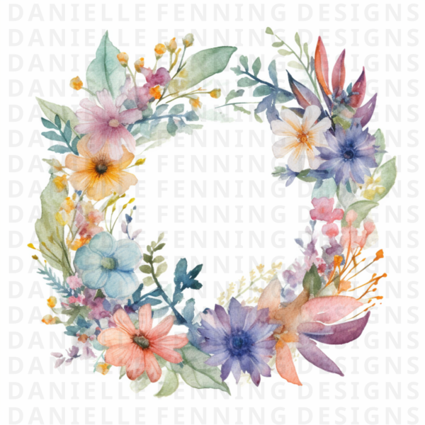 8 Watercolor Painted Spring Wreaths no words