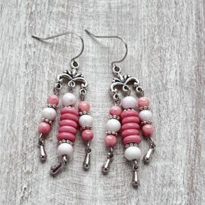 Pink Glass and Turquoise Howlite Chandelier Earrings