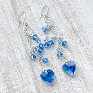 Blue Heart Triple Chain Dangle Earrings