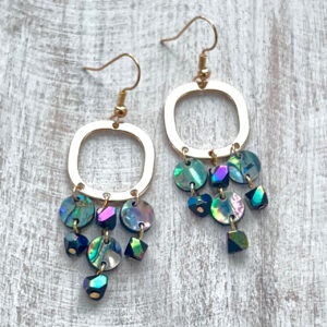 Gold Shell & Glass Tiered Chandelier Earrings