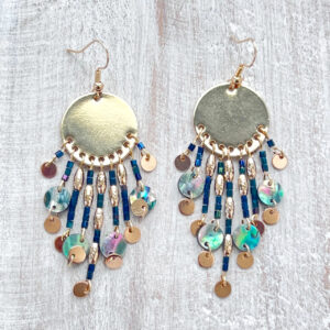 9-Hold Gold, Black and Shell Chandelier Earrings