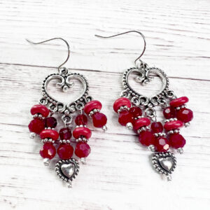 Red Glass Heart Chandelier Earrings