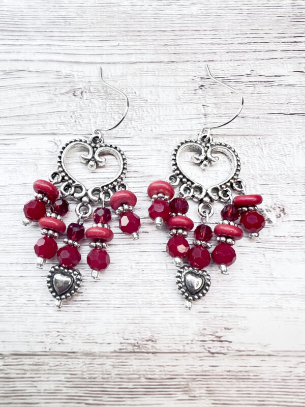 Red Glass Heart Chandelier Earrings