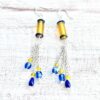Blue and Yellow Glass Chain Earrings