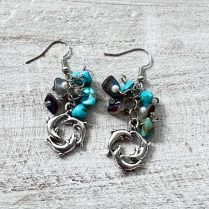 Shell and Turquoise Triple Dolphin Dangle Earrings