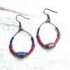 Red and Blue Glass Copper triple Strand Bracelet and Earrings Set