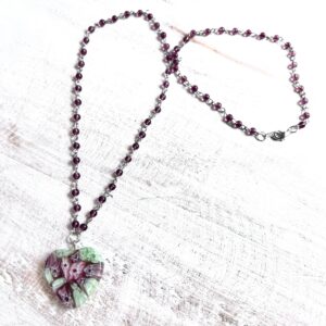 Purple and Green Millefiori Heart Necklace