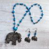 Blue Turquoise and Bronze Elephant Necklace and Earrings