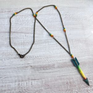 Yellow, Orange and Green Patina Arrow Bronze Necklace