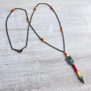 Yellow, Orange and Red Patina Arrow Bronze Necklace