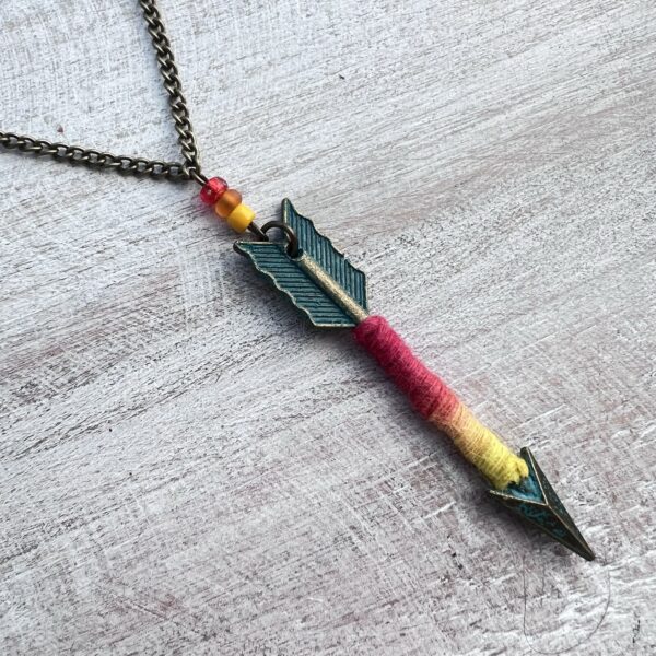 Yellow, Orange and Red Patina Arrow Bronze Necklace