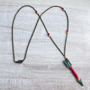 Yellow and Red Patina Arrow Bronze Necklace