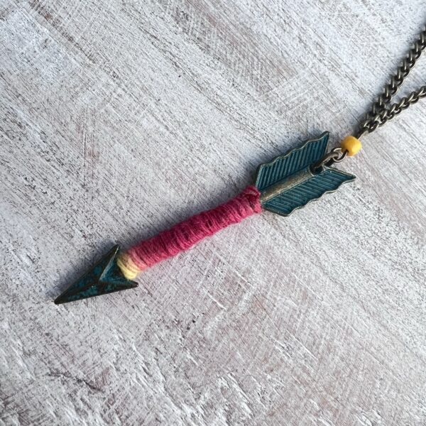 Yellow and Red Patina Arrow Bronze Necklace