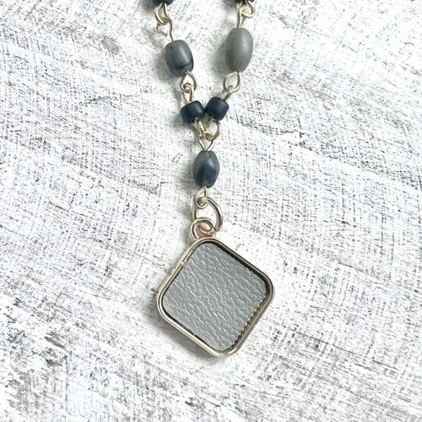 Black and Gray Agate and Gold Leather Pendant Necklace