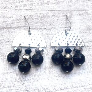 Black Dimpled Half Circle Chandelier Earrings