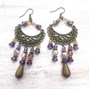Bronze and Purple Arc Bronze Chandelier Earrings