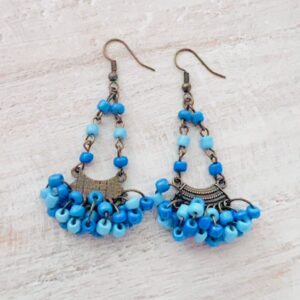 Triple Blue and Bronze Chandelier Earrings