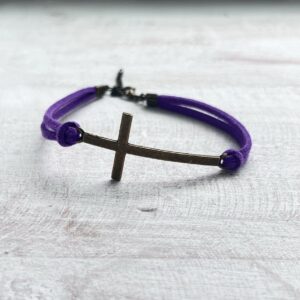 Bronze Cross Purple Suede Bracelet