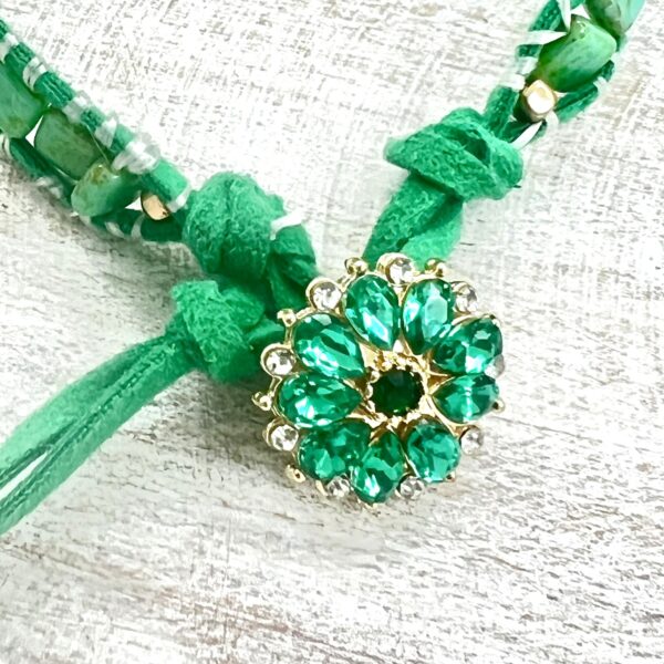 Teal Green Tila Czech Glass Crystal Button Clasp Suede Bracelet Wrap