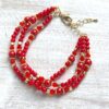 Red Glass Bicone & Pearl Gold Multi-Strand Bracelet & Earrings Set