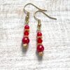 Red Glass Bicone & Pearl Gold Multi-Strand Bracelet & Earrings Set