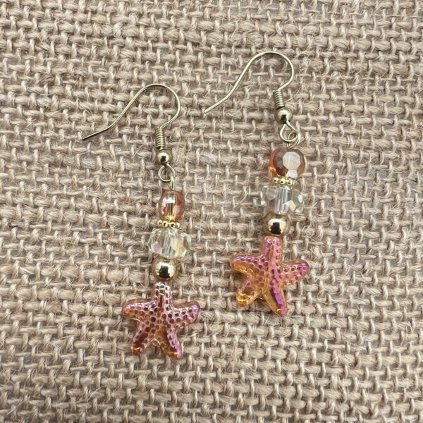 Iridescent Orange Glass Starfish Multi-Strand Bracelet & Earrings Set