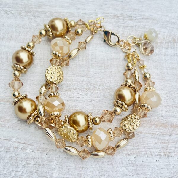 Beige, Gold & Cream Multi-Strand Bracelet & Earrings Set