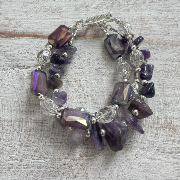 Purple Amethyst & Iridescent Glass Multi-Strand Bracelet & Earrings Set