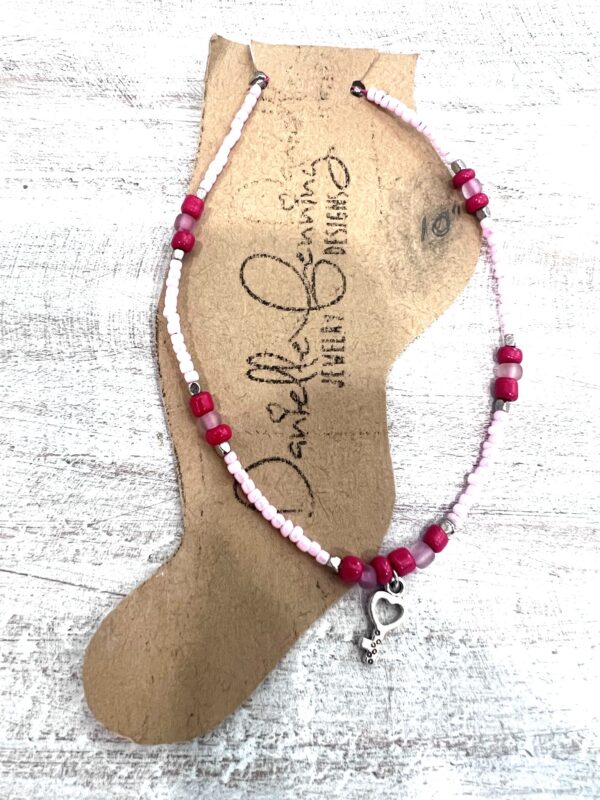 Hot and Light Pink Heart Key Beaded Anklet