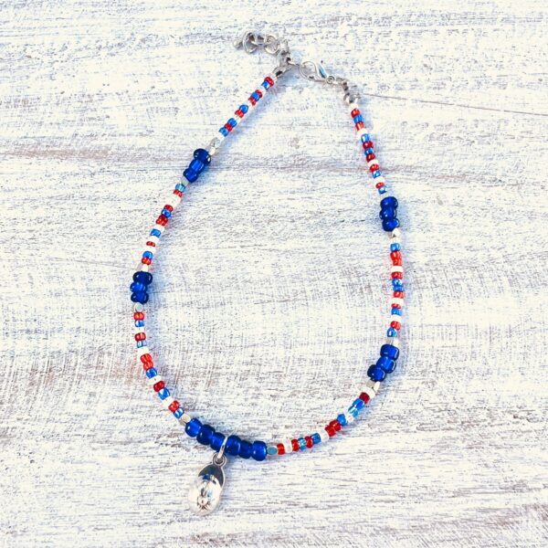 Red, White and Blue Patriotic Hat Beaded Anklet