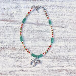 Red, White and Green Christmas Reindeer Beaded Anklet